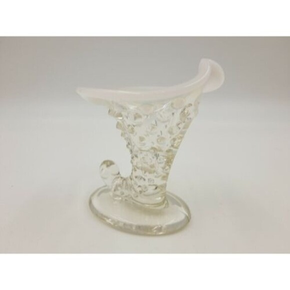 Fenton Cornucopia Hobnail Style White Opalescent Glass Small Horn Vase Art Glass - Picture 5 of 8